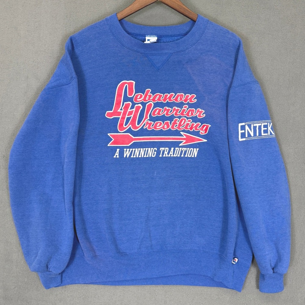 Vintage Russell Athletic Sweatshirt Men XXL Blue Wrestling Lebanon Warrior Crew
